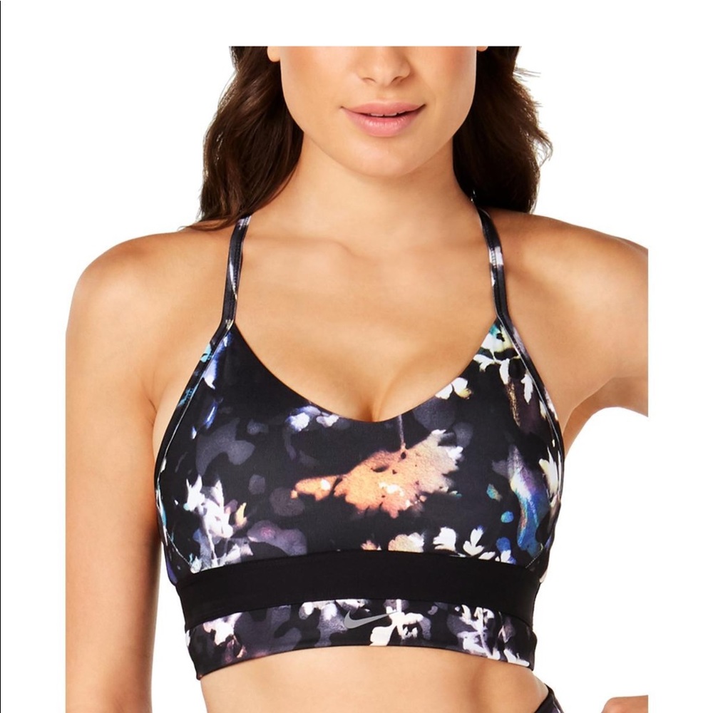 NIKE INDY BRA CHARCOAL FLORAL LONG LINE